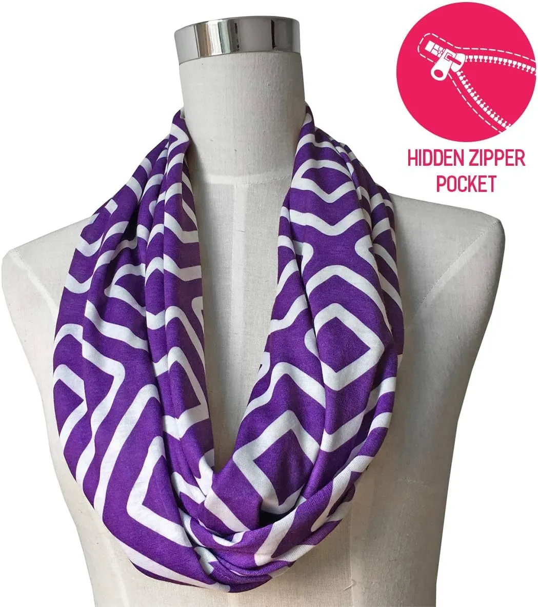 Shop Women's Infinity Scarf with Zipper Pocket, Geometric Pattern