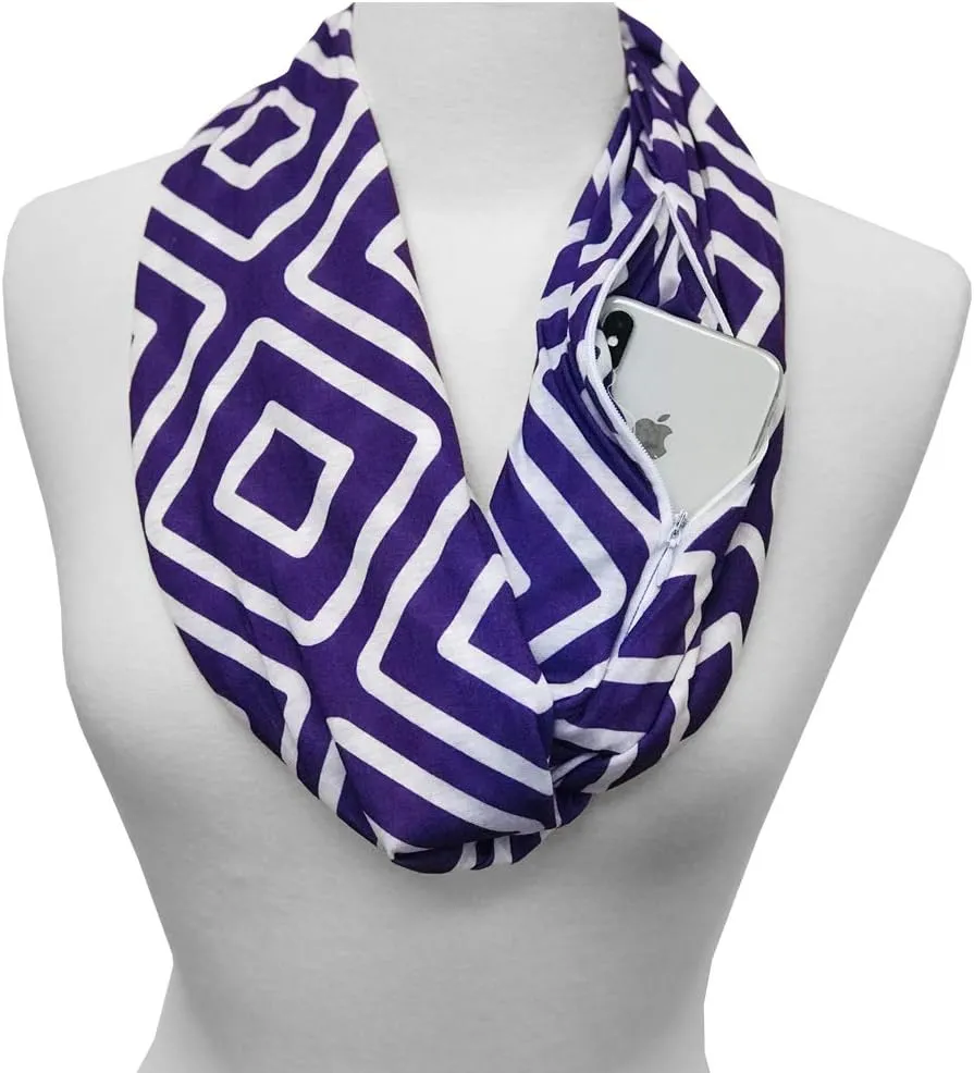 Shop Women's Infinity Scarf with Zipper Pocket, Geometric Pattern