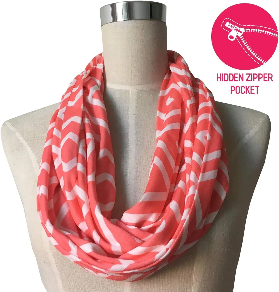 Shop Women's Infinity Scarf with Zipper Pocket, Geometric Pattern