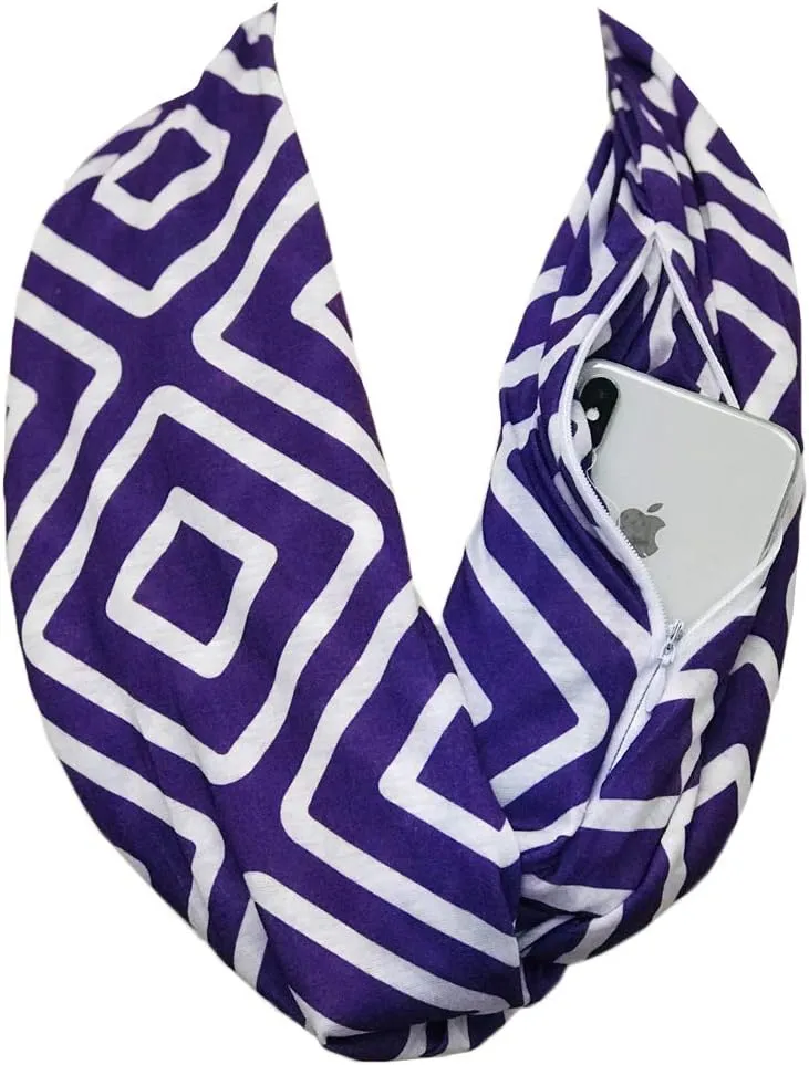 Shop Women's Infinity Scarf with Zipper Pocket, Geometric Pattern