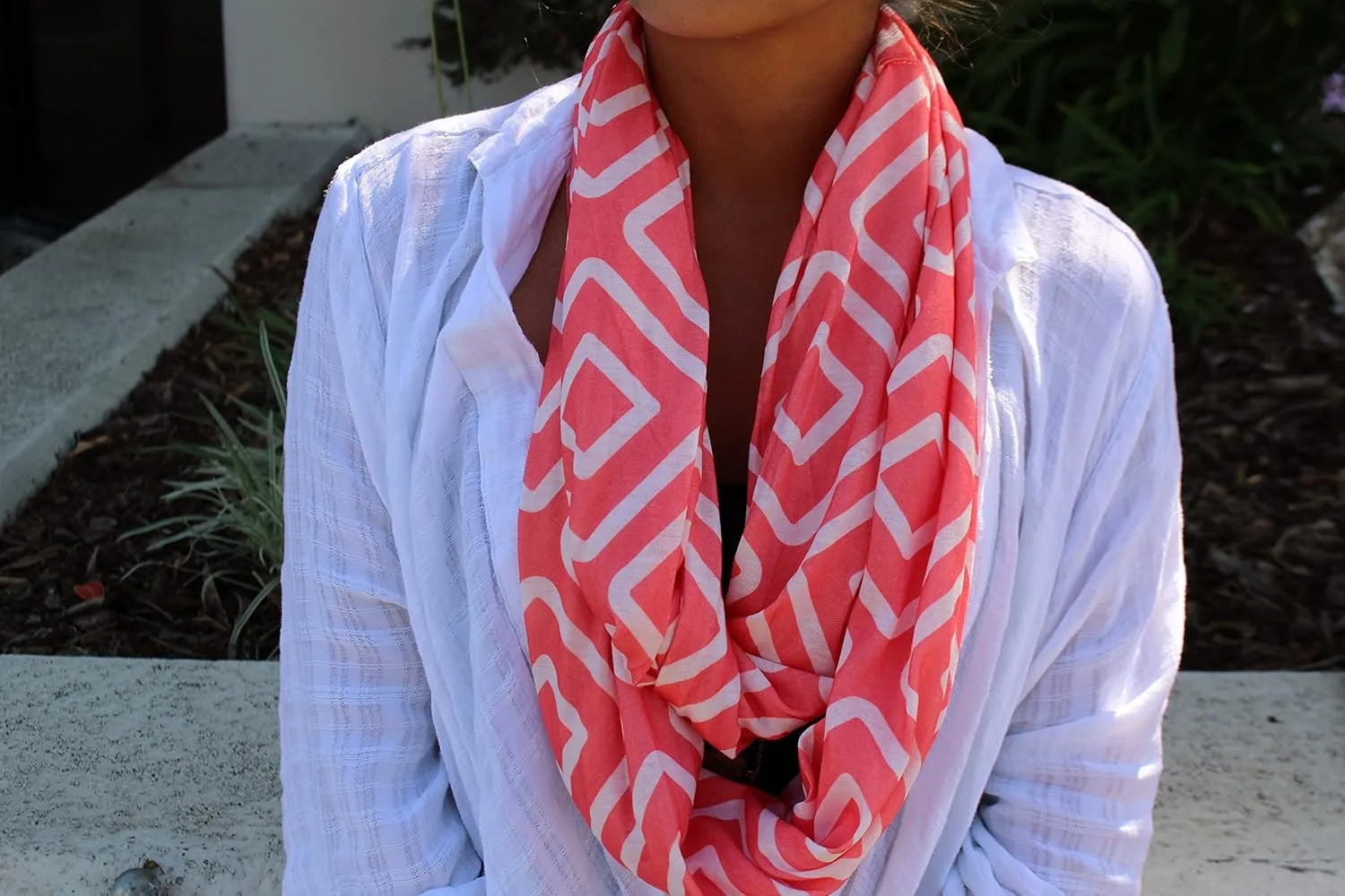 Shop Women's Infinity Scarf with Zipper Pocket, Geometric Pattern