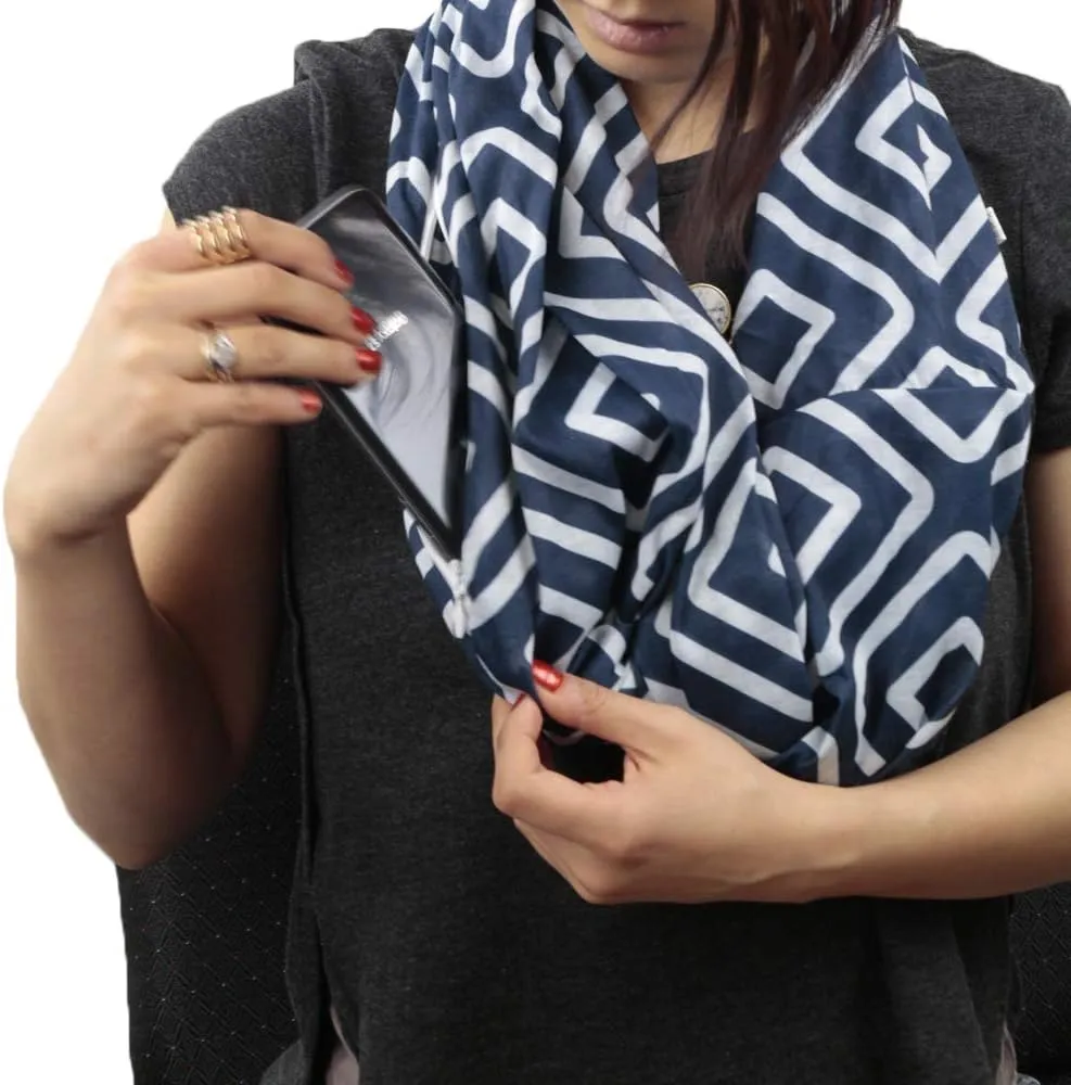 Shop Women's Infinity Scarf with Zipper Pocket, Geometric Pattern