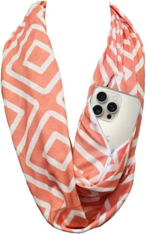Shop Women's Infinity Scarf with Zipper Pocket, Geometric Pattern