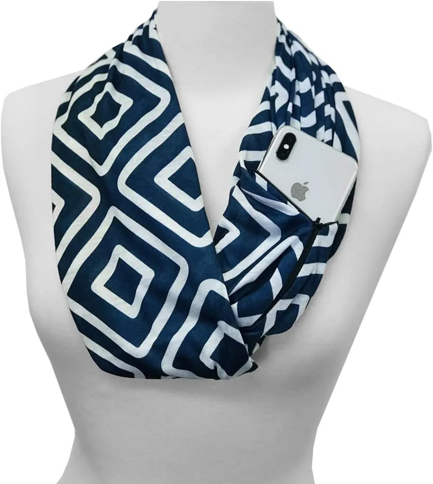 Shop Women's Infinity Scarf with Zipper Pocket, Geometric Pattern