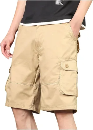 Sinzelimin Men's Cargo Shorts Fashion Solid Color Multiple Pockets Loose Comfy Knee Length Work Short Pants 5'' Sweatpant