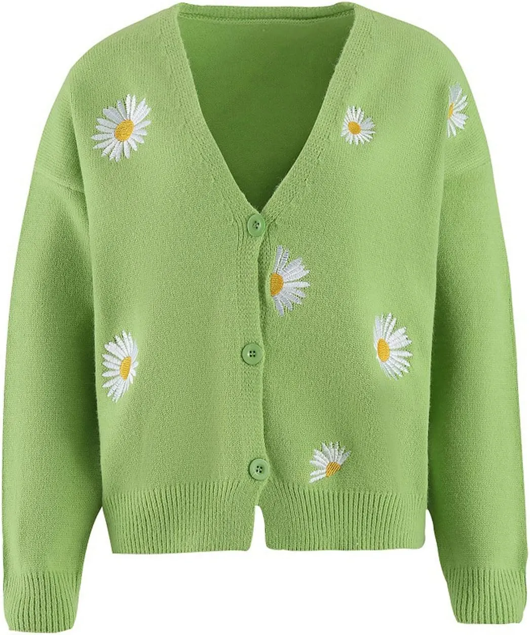 Stessotudo Womens Casual Daisy Print Cardigan Cable Knit Button Down Chunky Sweaters Long Sleeve Winter Cute Outerwear 2023