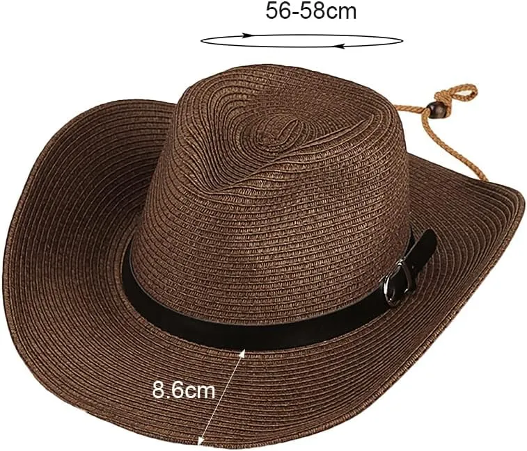 Straw Cowboy Hat Western Cowboy Hat Cowgirl Wide Brim Fedora Panama Hat Summer Beach Sun Hat Woven Straw Hat Sombrero Travel