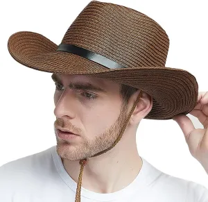 Straw Cowboy Hat Western Cowboy Hat Cowgirl Wide Brim Fedora Panama Hat Summer Beach Sun Hat Woven Straw Hat Sombrero Travel