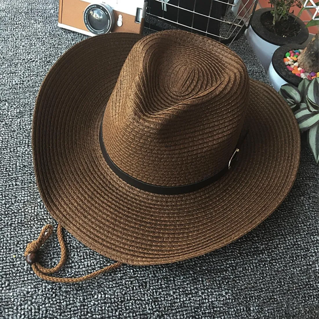 Straw Cowboy Hat Western Cowboy Hat Cowgirl Wide Brim Fedora Panama Hat Summer Beach Sun Hat Woven Straw Hat Sombrero Travel