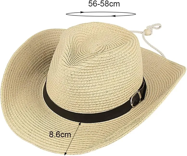 Straw Cowboy Hat Western Cowboy Hat Cowgirl Wide Brim Fedora Panama Hat Summer Beach Sun Hat Woven Straw Hat Sombrero Travel