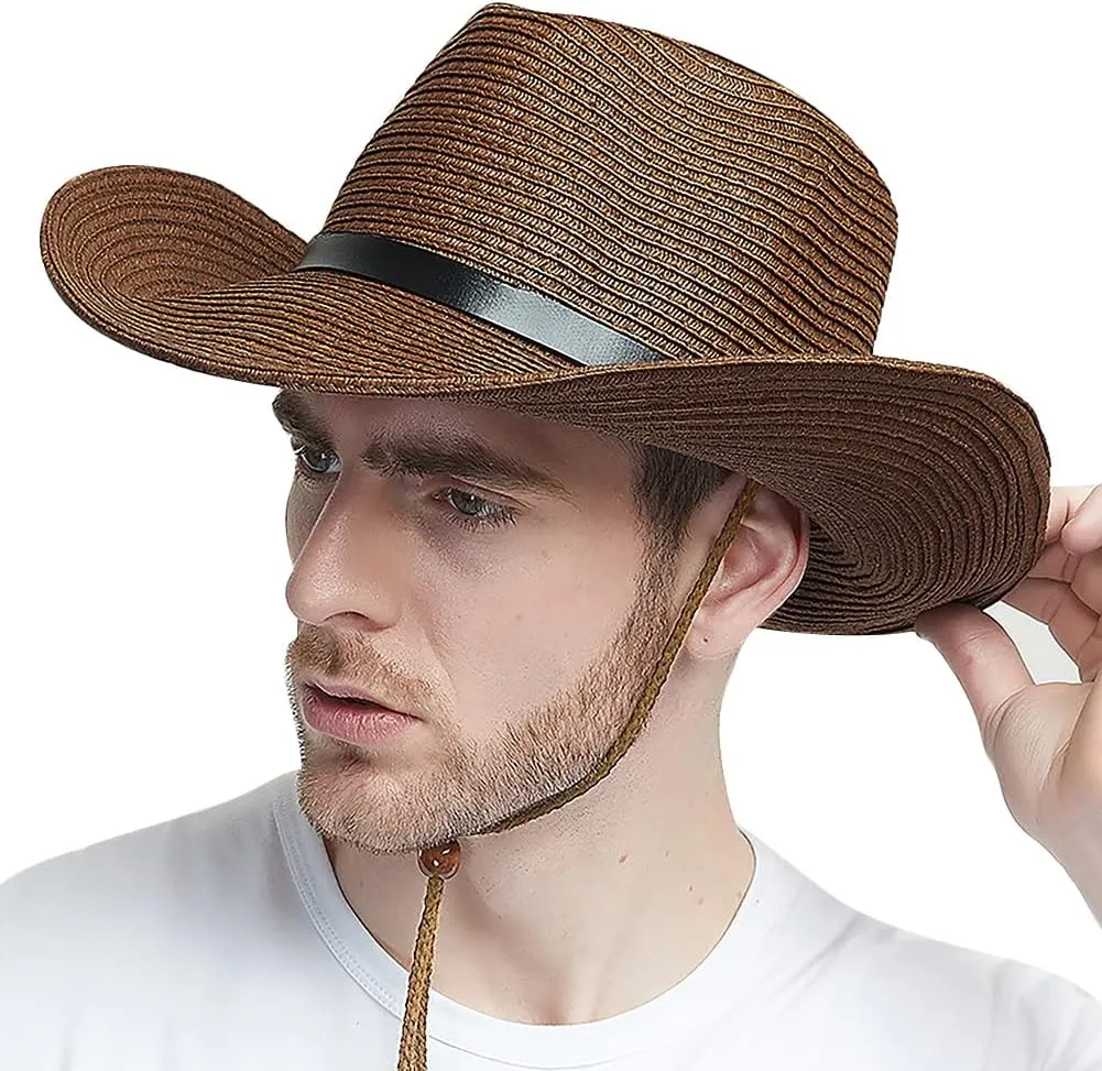 Straw Cowboy Hat Western Cowboy Hat Cowgirl Wide Brim Fedora Panama Hat Summer Beach Sun Hat Woven Straw Hat Sombrero Travel