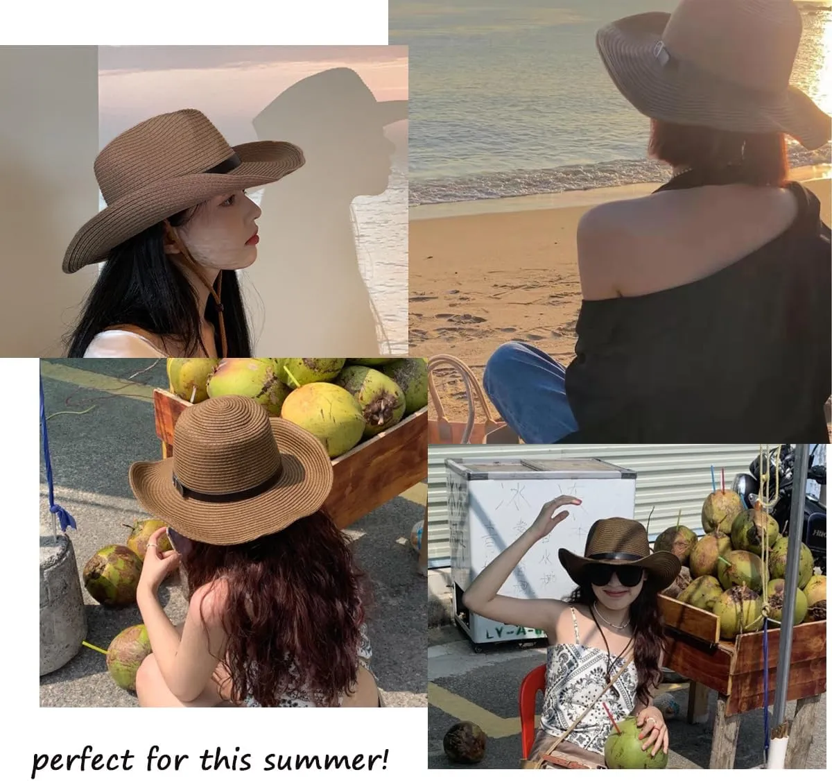 Straw Cowboy Hat Western Cowboy Hat Cowgirl Wide Brim Fedora Panama Hat Summer Beach Sun Hat Woven Straw Hat Sombrero Travel
