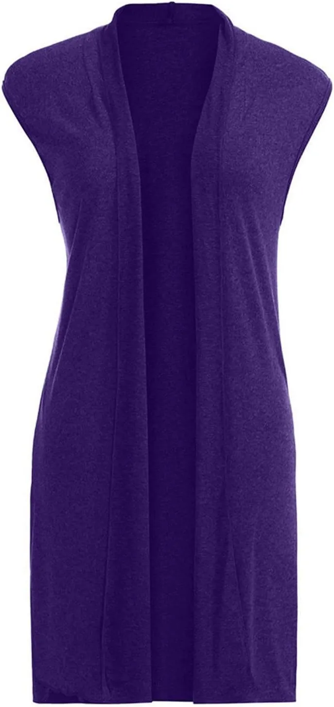 Summer Cardigans for Women Lightweight Long Knit Cardigan Vest Sleeveless Open Front Tunic Vest Sweater Duster Tops