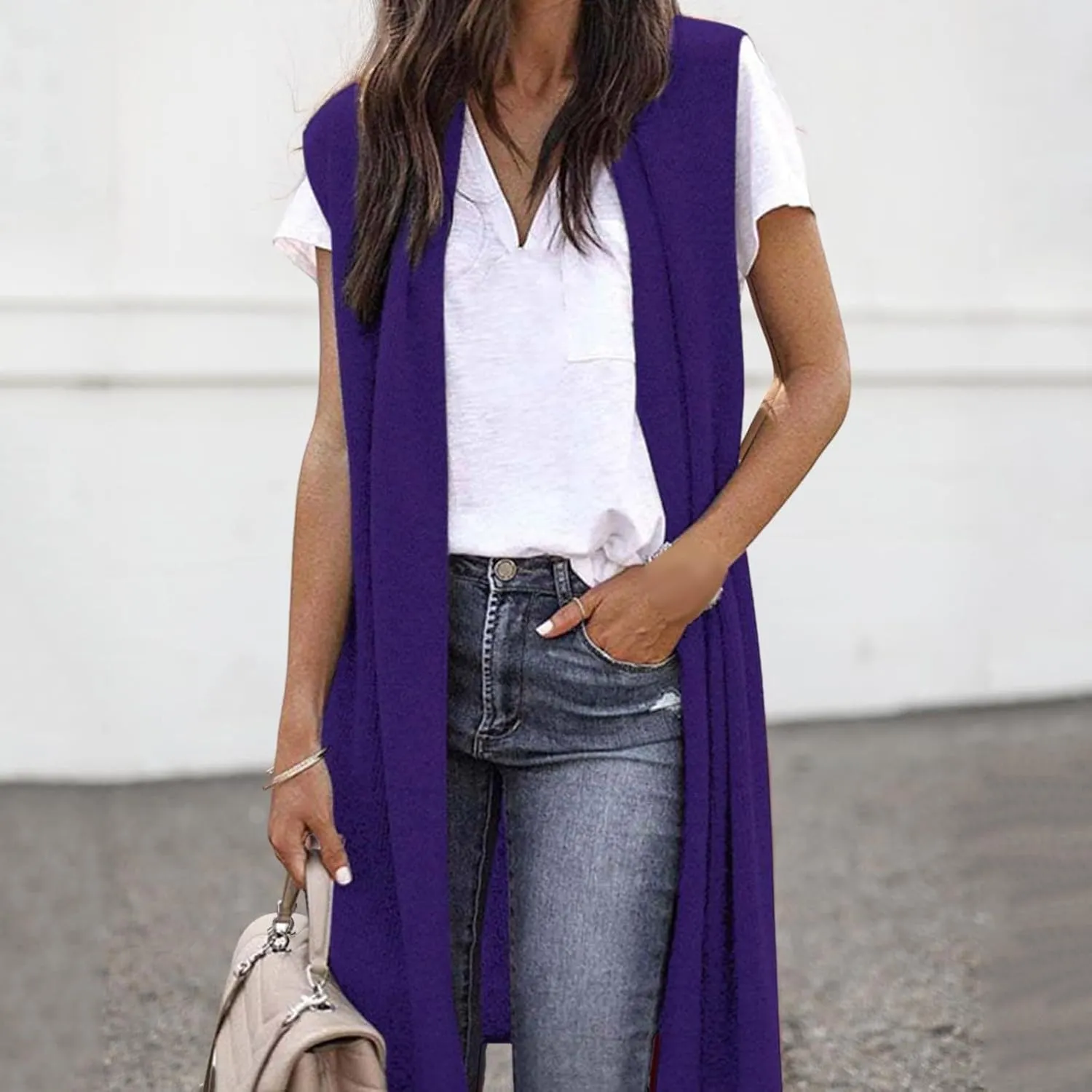 Summer Cardigans for Women Lightweight Long Knit Cardigan Vest Sleeveless Open Front Tunic Vest Sweater Duster Tops