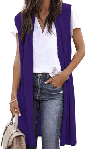 Summer Cardigans for Women Lightweight Long Knit Cardigan Vest Sleeveless Open Front Tunic Vest Sweater Duster Tops