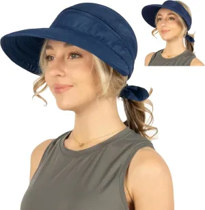 SUN CUBE Women Sun Hat for Outdoor UV Protection, Wide Brim Sun Hat Ponytail, Convertible Zip-Off Beach Hat Visor