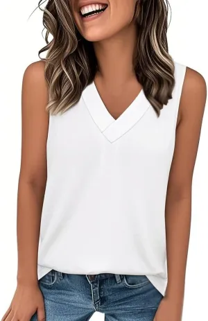 Tank Tops for Women Summer V Neck T-Shirts Trendy Sleeveless Flowy Basic Tees Shirts Loose Fashion 2025