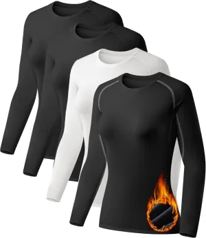 TELALEO 4 Pack Women's Thermal Shirts Fleece Lined Athletic Tops Long Sleeve Compression Workout Baselayer for Cold Weather
