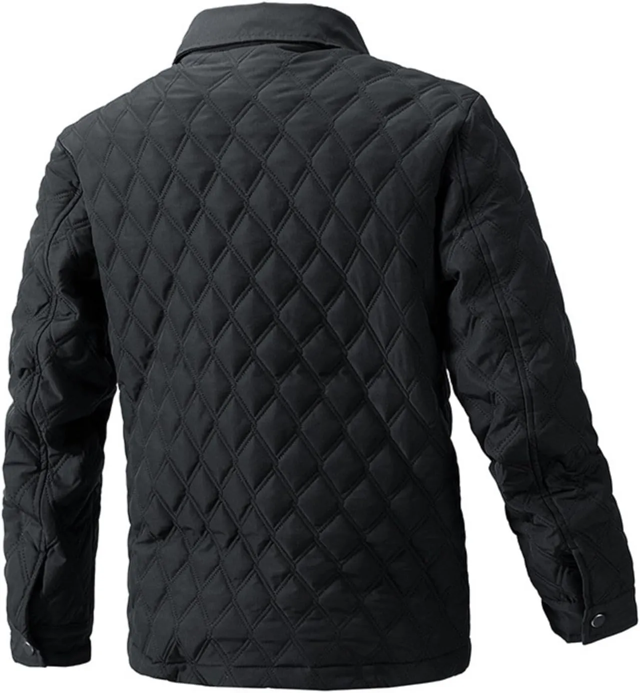 Thatrich Mens Diamond Quilted Lightweight Jacket Button Down Lapel Shirt Long Sleeve Winter Coat Warm Outdoor Jacket Outwear