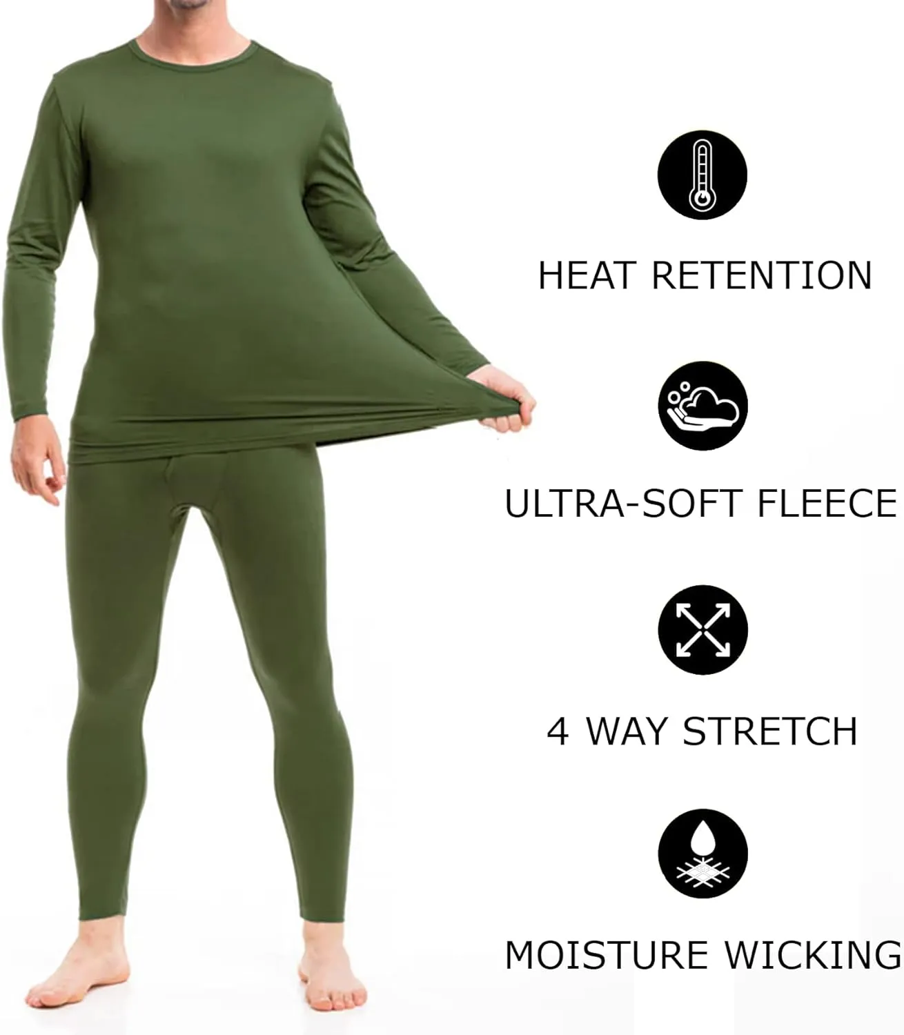 Therma Pro Mens Fleece Lined Thermal Top & Bottom Underwear Set, Long Johns Base Layer Ultra-Soft