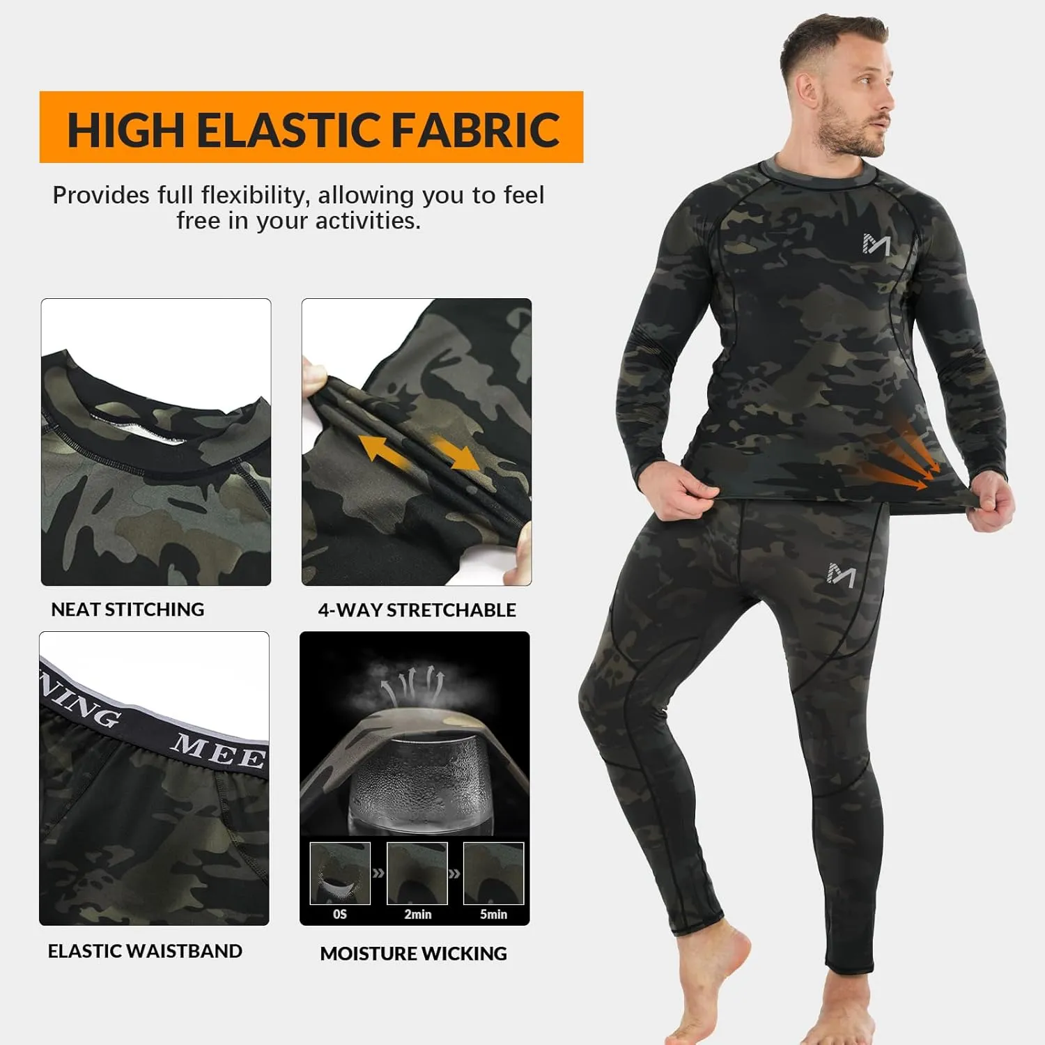 Thermal Underwear for Men, Winter Gear Long Johns Base Layer Top and Bottom Set for Skiing Running