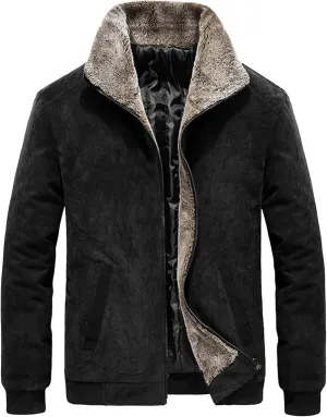 Thicken Corduroy Jacket for Men Vintage Fleece Sherpa Lined Corduroy Denim Trucker Jacket Coat Casual Warm Lapel Outerwear (Black,X-Large)