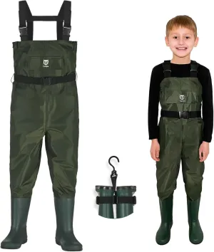TIDEWE Chest Waders for Kids, Waterproof Youth Waders with Boot Hanger, Lightweight PVC Kids Waders with Boot for Fishing