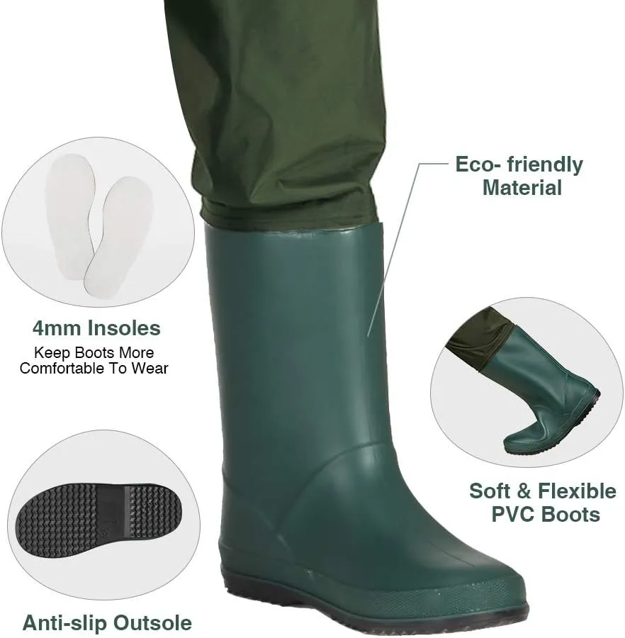 TIDEWE Chest Waders for Kids, Waterproof Youth Waders with Boot Hanger, Lightweight PVC Kids Waders with Boot for Fishing