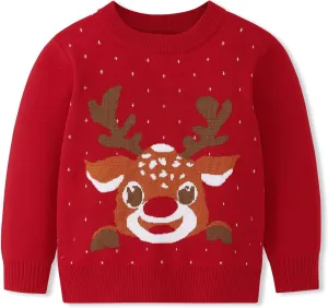Toddler Boy Girl Sweatshirt Christmas Kids Knit Sweatshirt Pullover Sweater elk Tops Warm Deer Tees 1-6T Red