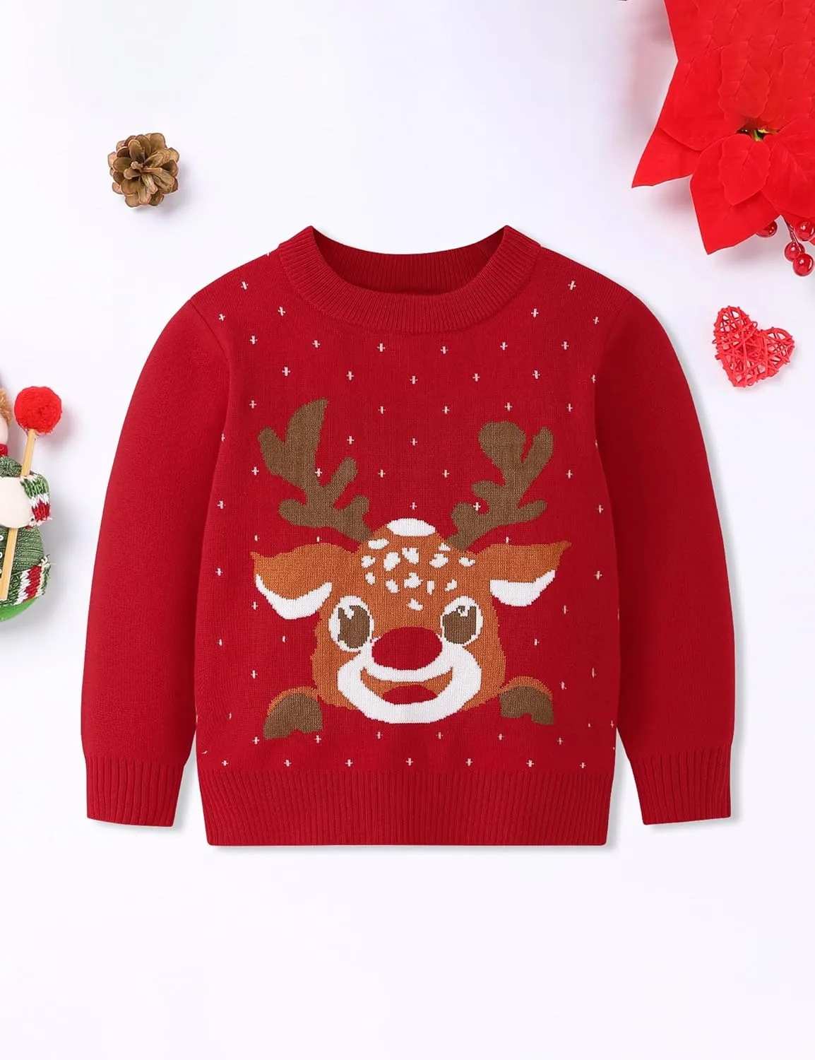Toddler Boy Girl Sweatshirt Christmas Kids Knit Sweatshirt Pullover Sweater elk Tops Warm Deer Tees 1-6T Red