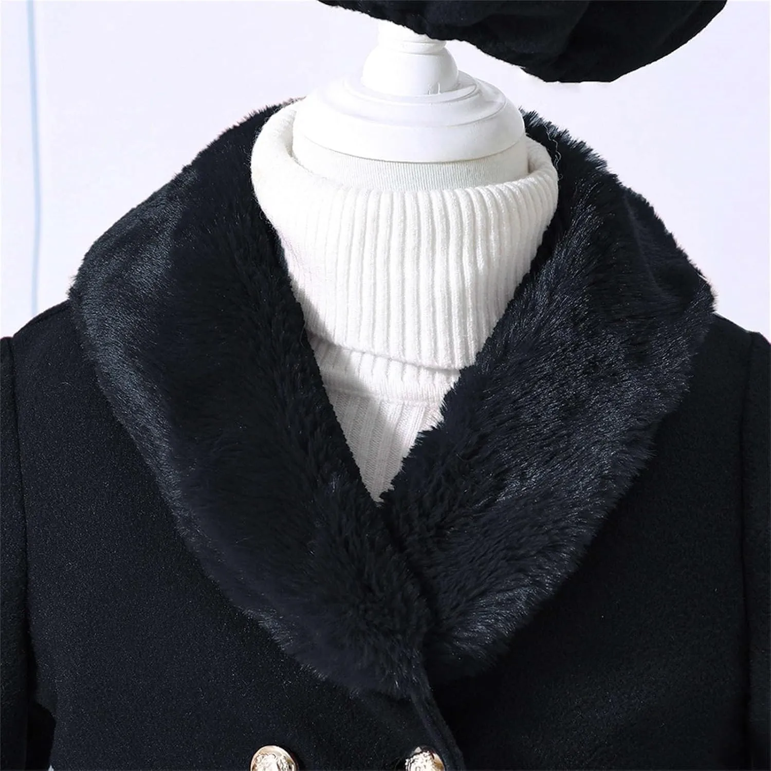 Toddler Girls Wool Collar Coat Set Baby Infant Winter Warm Solid Outwear Beret Hat Suit Casual Outfits