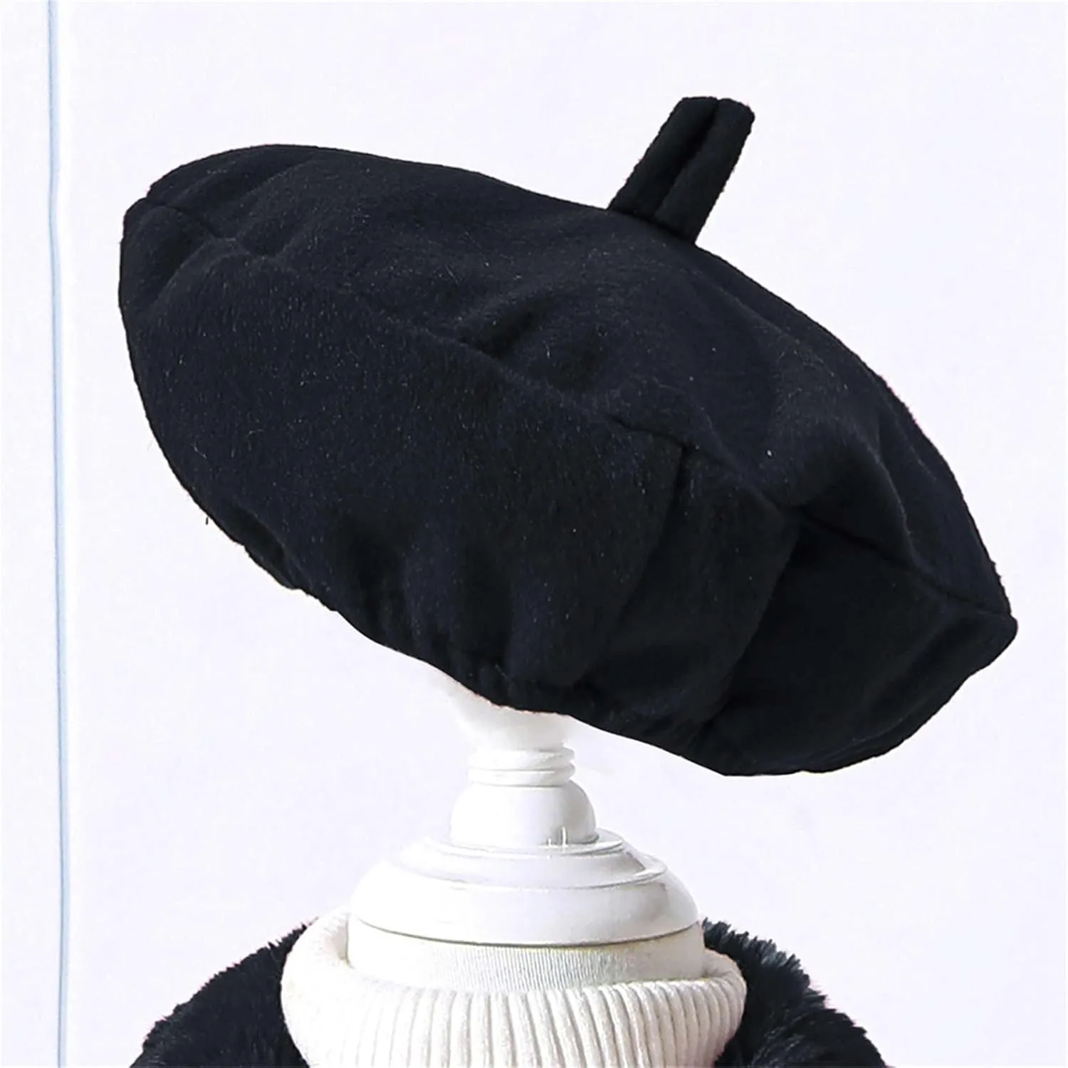 Toddler Girls Wool Collar Coat Set Baby Infant Winter Warm Solid Outwear Beret Hat Suit Casual Outfits