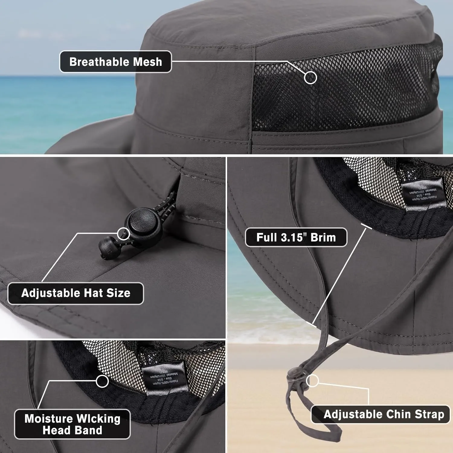 TOP-EX SunShield Sun Hat with UPF 50 , Floppy Wide Brim, Breathable Adjustable Fit (6 7/8-8 3/8)