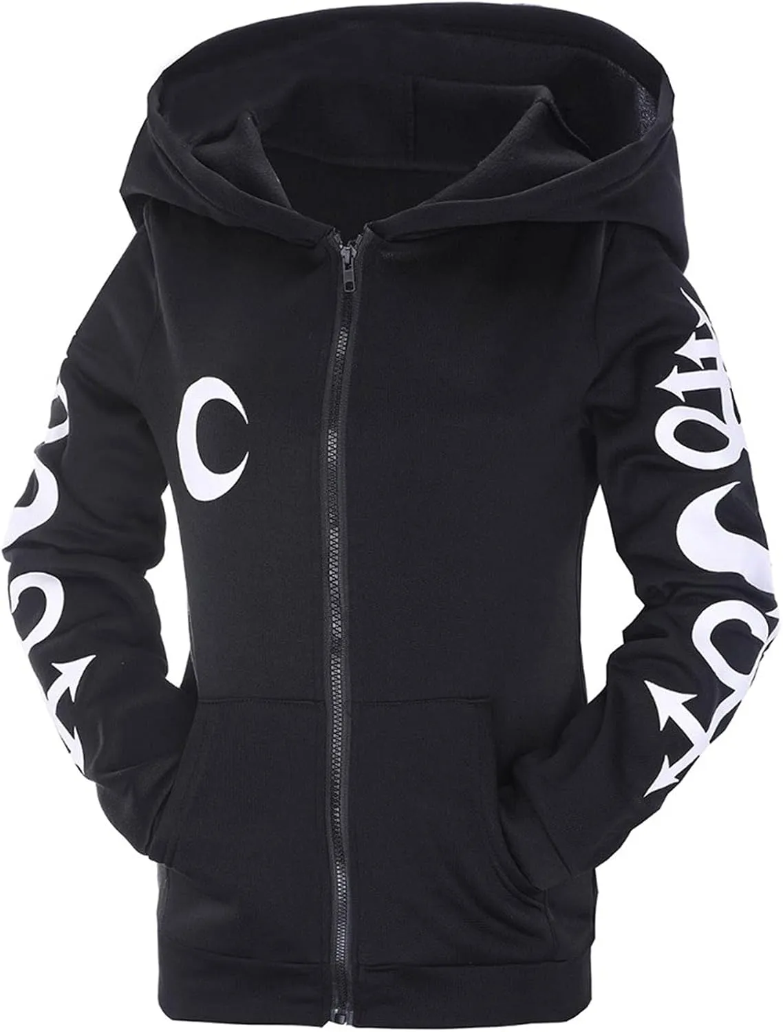 Trendy Gothic Zip Up Hoodies for Women Printed Halloween Costumes Hooded Jacket Plus Size Cloak Coats with