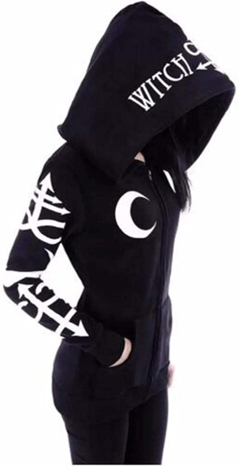 Trendy Gothic Zip Up Hoodies for Women Printed Halloween Costumes Hooded Jacket Plus Size Cloak Coats with