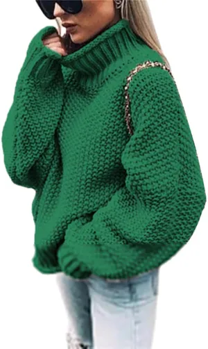 Turtleneck Cable Knit Sweaters Casual Long Sleeve Oversized Thick Loose Fit Pullover Tops