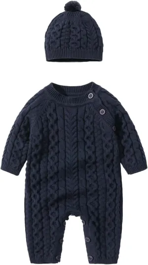 Unisex Baby Girl Boy Knitted Sweater Romper Jumpsuit Long Sleeve Solid Cable Knit Playsuit Knitted Fall Winter Clothes