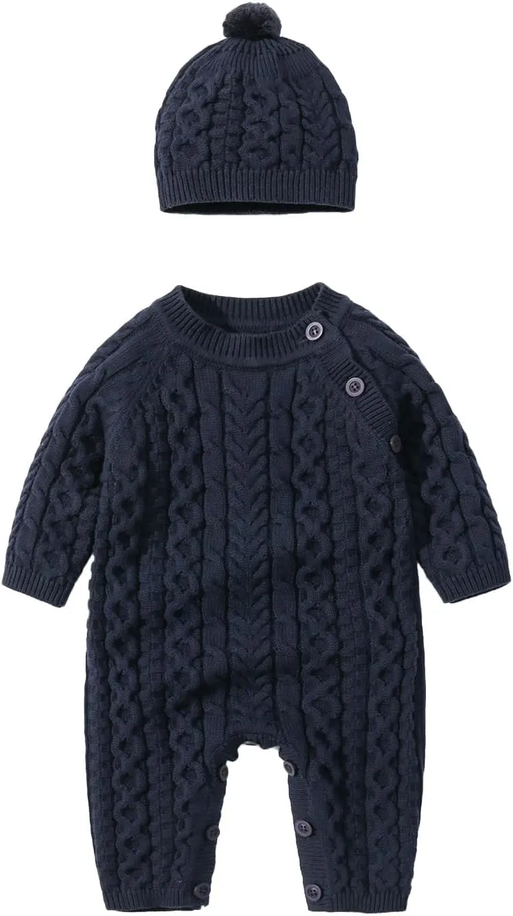 Unisex Baby Girl Boy Knitted Sweater Romper Jumpsuit Long Sleeve Solid Cable Knit Playsuit Knitted Fall Winter Clothes