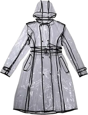 Unisex Clear PVC Trench Coat Belted Hooded Weather-Resistant Spring Cycling Gear
