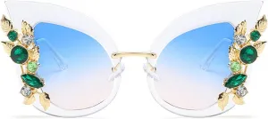 Vintage Female Bing Rhinestone Sunglasses Oversized Cat Eye Butterfly Shaped Crystal Diamond Sun Glasses for Women