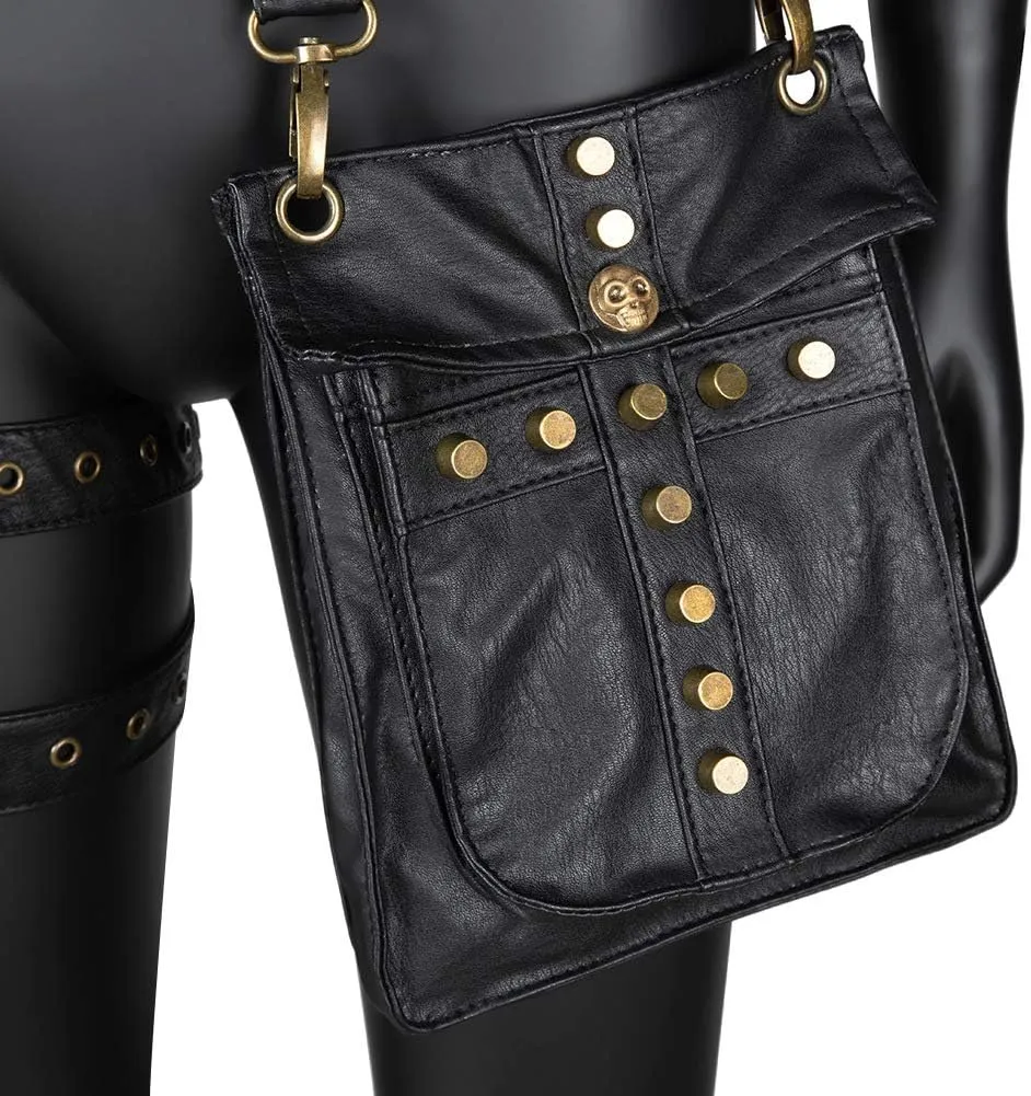 Waist Bag Belt Purse Fanny Pack Crossbody Motorcycle Hiking Phone Holder Wallet Vintage Leather Casual Fashion Daypack Gothic Festival Costume Hip Pouch for Women Men (Cox)