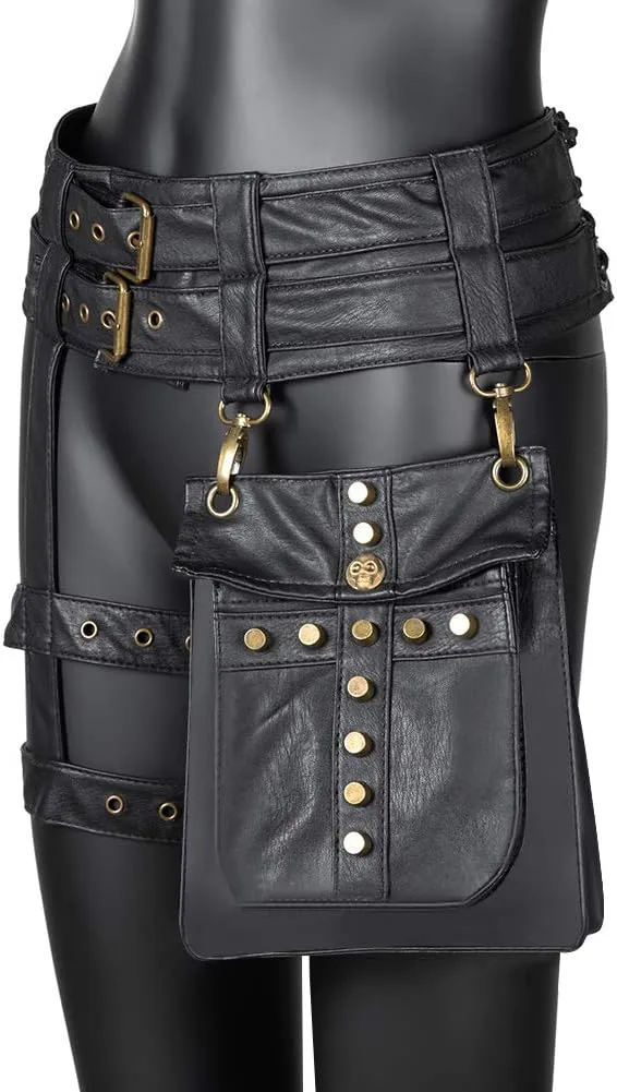 Waist Bag Belt Purse Fanny Pack Crossbody Motorcycle Hiking Phone Holder Wallet Vintage Leather Casual Fashion Daypack Gothic Festival Costume Hip Pouch for Women Men (Cox)