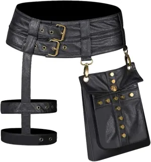 Waist Bag Belt Purse Fanny Pack Crossbody Motorcycle Hiking Phone Holder Wallet Vintage Leather Casual Fashion Daypack Gothic Festival Costume Hip Pouch for Women Men (Cox)