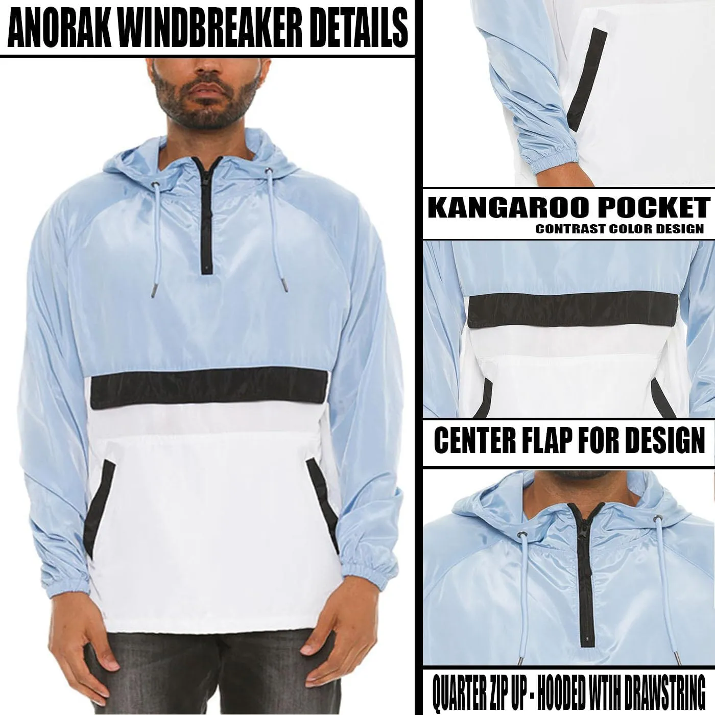 WEIV GEAR Men's Full Zip Hooded Lightweight Windbreaker Anorak Jacket