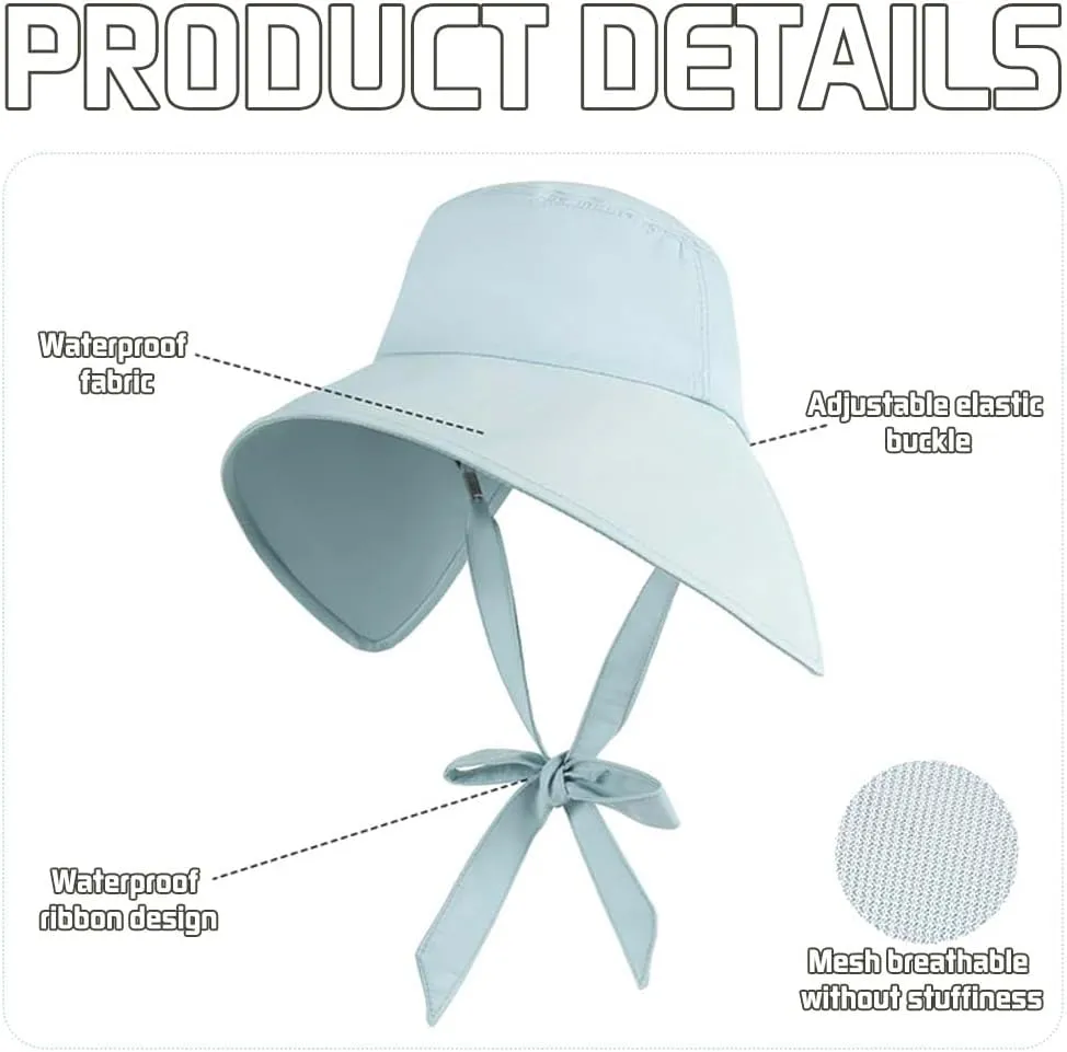 Wide Brim Sun Hats for Women Foldable Packable UV Protection Adjustable Bowknot Drawstring Beach Bucket Hat