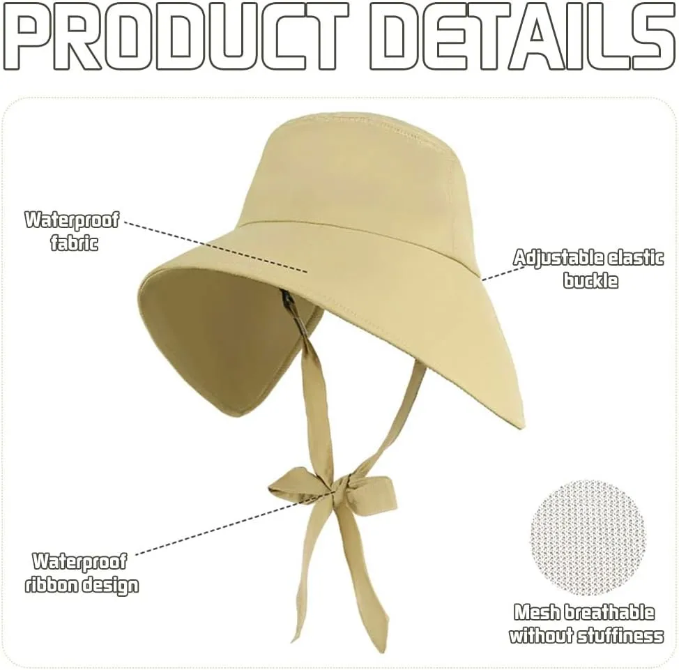 Wide Brim Sun Hats for Women Foldable Packable UV Protection Adjustable Bowknot Drawstring Beach Bucket Hat