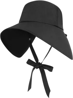 Wide Brim Sun Hats for Women Foldable Packable UV Protection Adjustable Bowknot Drawstring Beach Bucket Hat