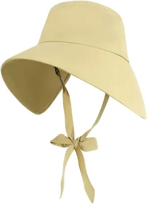 Wide Brim Sun Hats for Women Foldable Packable UV Protection Adjustable Bowknot Drawstring Beach Bucket Hat