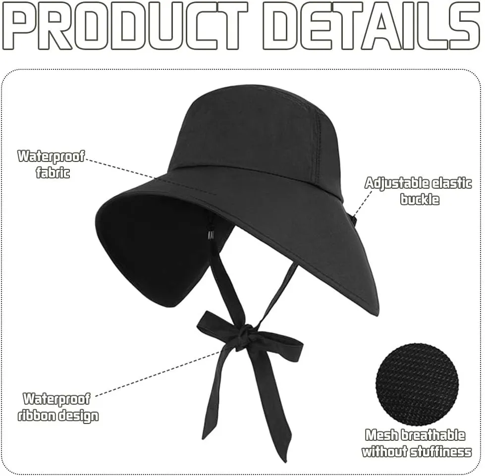 Wide Brim Sun Hats for Women Foldable Packable UV Protection Adjustable Bowknot Drawstring Beach Bucket Hat