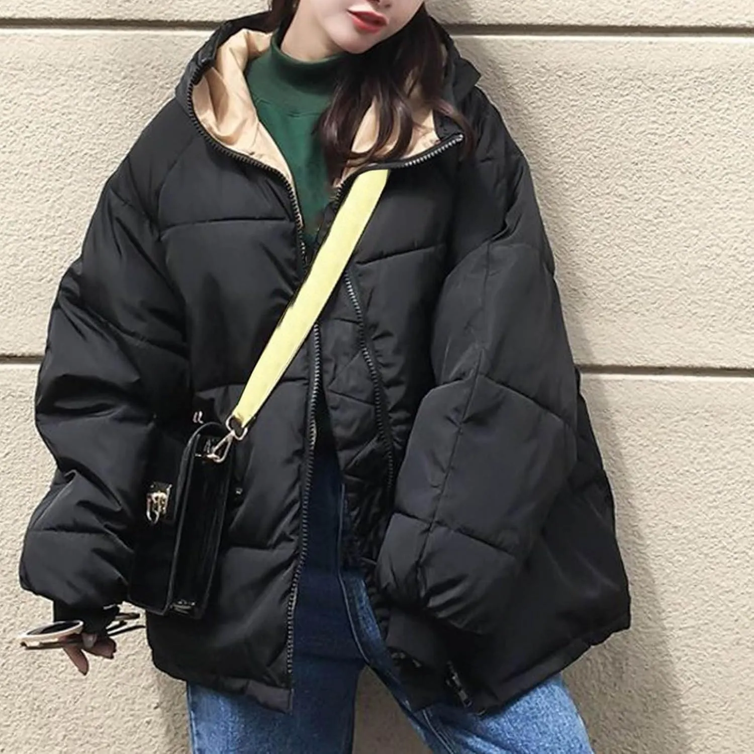 Windproof Puffer Jackets For Women Winter Warm Long Sleeve Thicken Down Coats Teen Girls Baggy Hooded Quilted Jackets